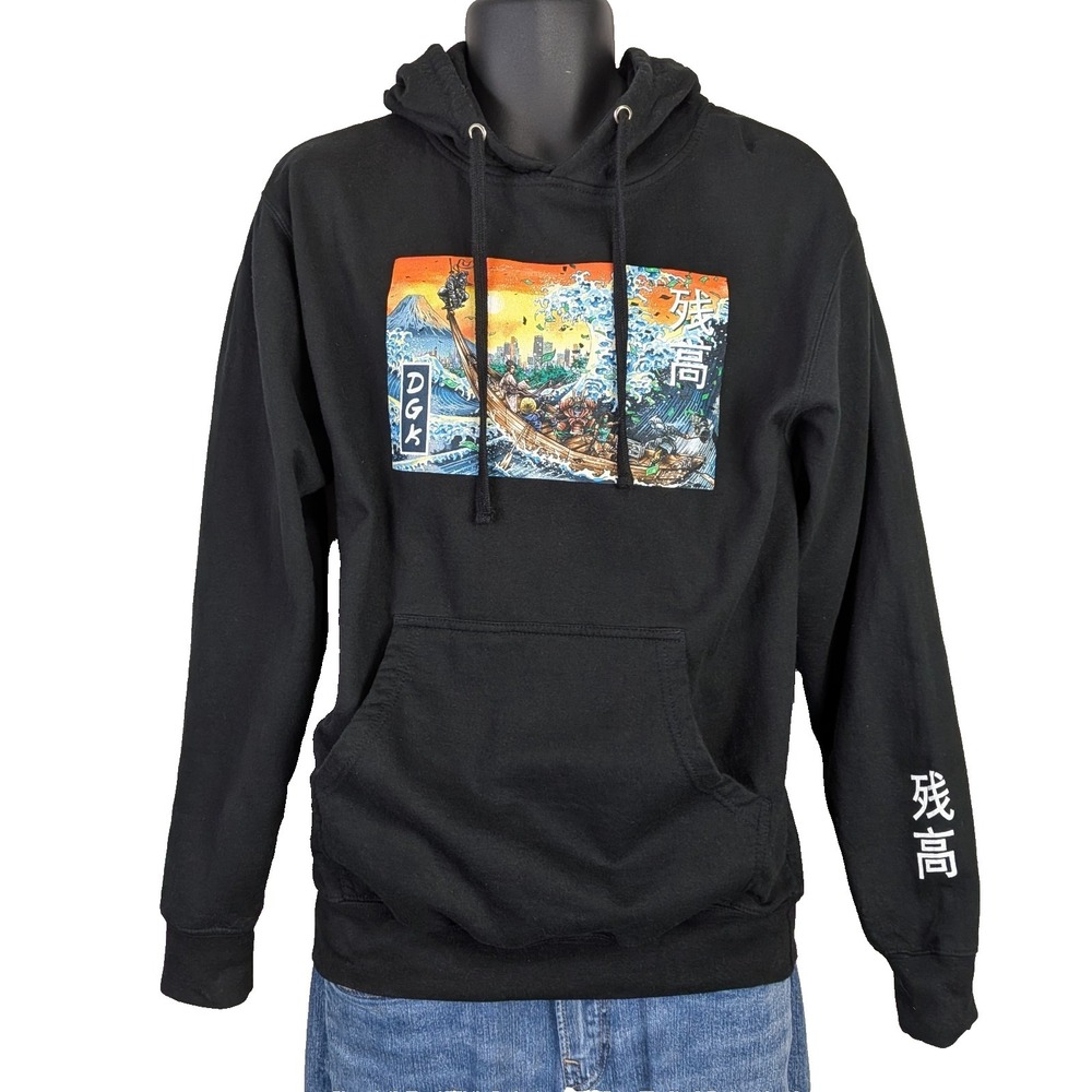 DGK Big Timers HD Hoodie Black Size Medium Great Wave Graphic Streetwear